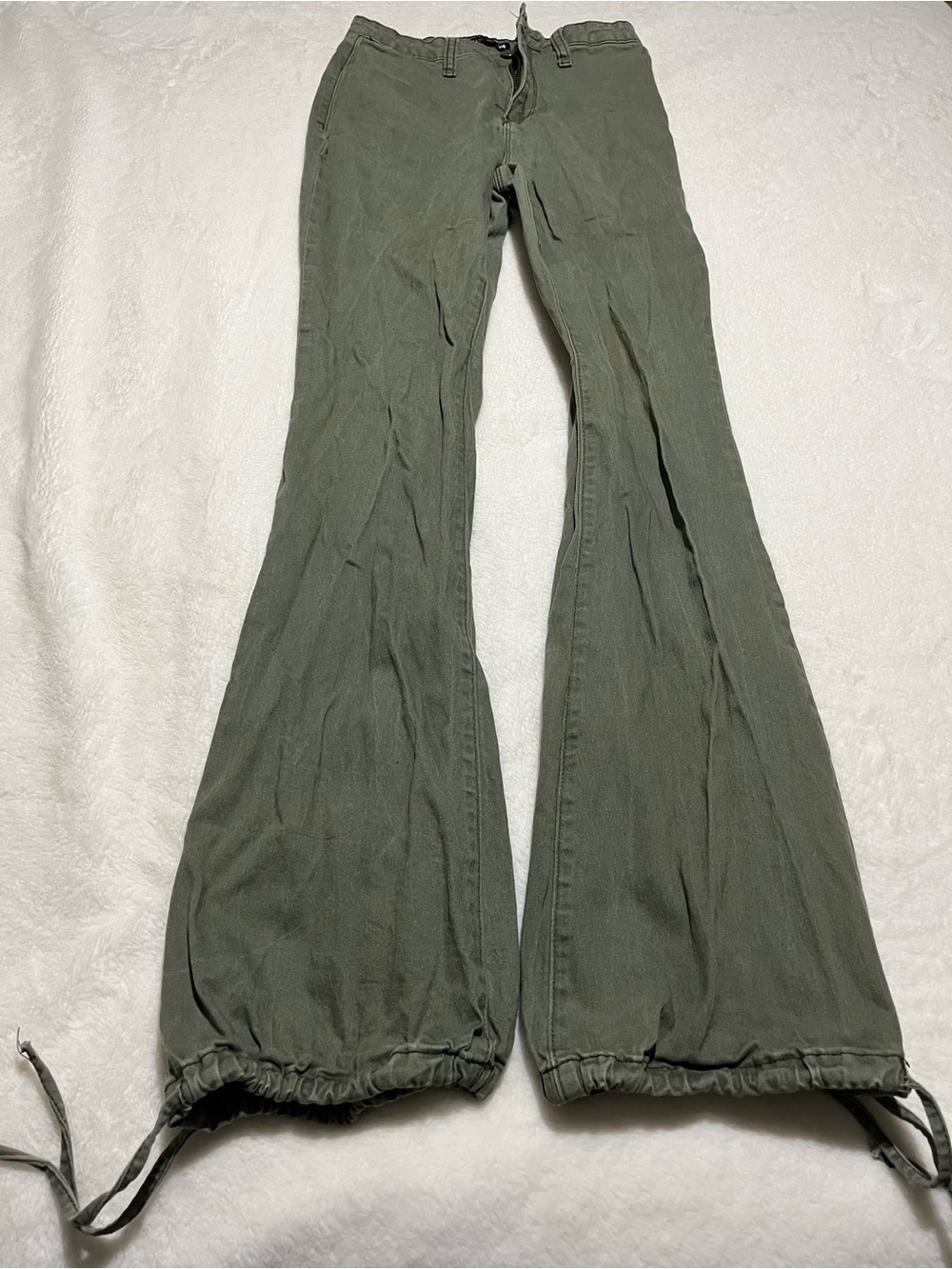 Fashion Nova Olive Green Drawstring Hem Flared Pants